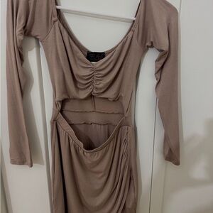 Brown Long Sleeve Ruched Dress